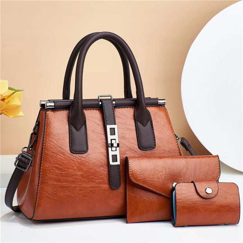 Women's Contrast Color Three-piece Retro Elegant Female Lady Women's Handbag