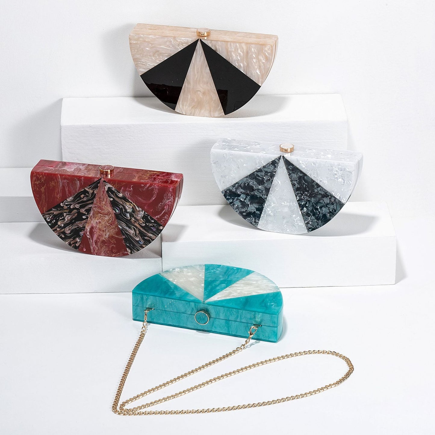 Women's Semicircle Stitching Acrylic Fashion Wedding Clutch Dinner Bag