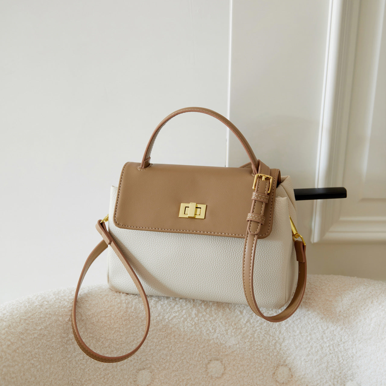 Women's Niche Soft Leather Textured Portable Stitching Small Square Bags
