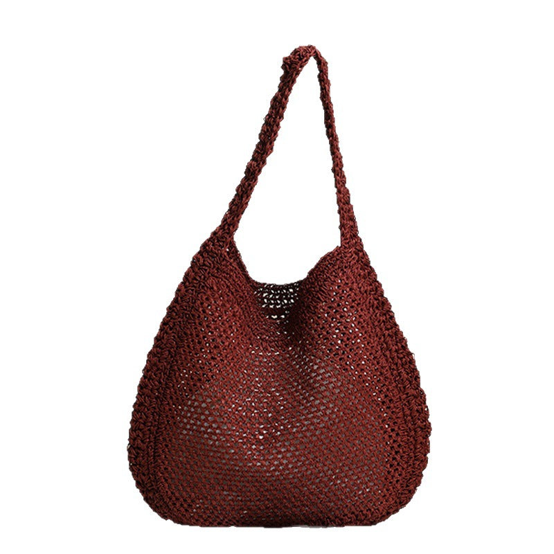 Women's Large Capacity Straw Hollow Solid Color Woven Seaside Vacation Style Women's Shoulder Bag