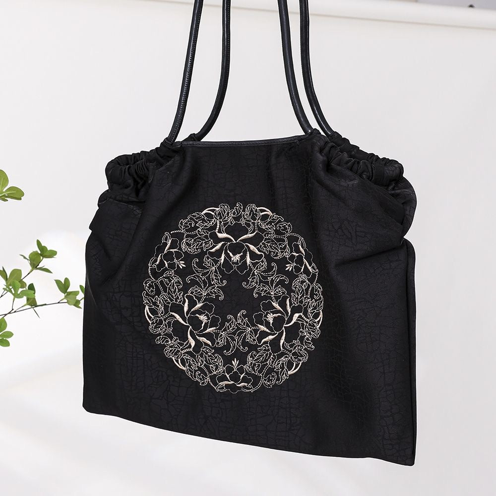 Women's Yarn Silk Turtle Crack Embroidered Chinese Style National Versatile Large Women's Handbag