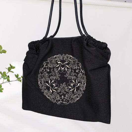 Women's Yarn Silk Turtle Crack Embroidered Chinese Style National Versatile Large Women's Handbag