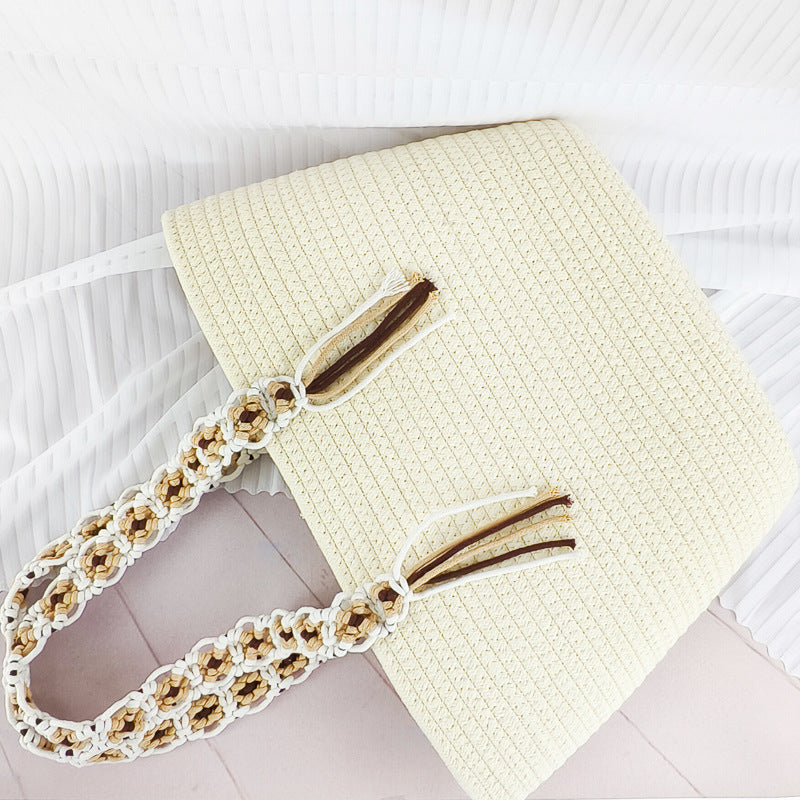 Women's Large Capacity Cotton Thread French Seaside Women's Shoulder Bag