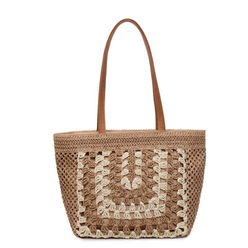 Minority Large Capacity Western Style Straw Hand-woven Beach Vacation Portable Women's Shoulder Bag