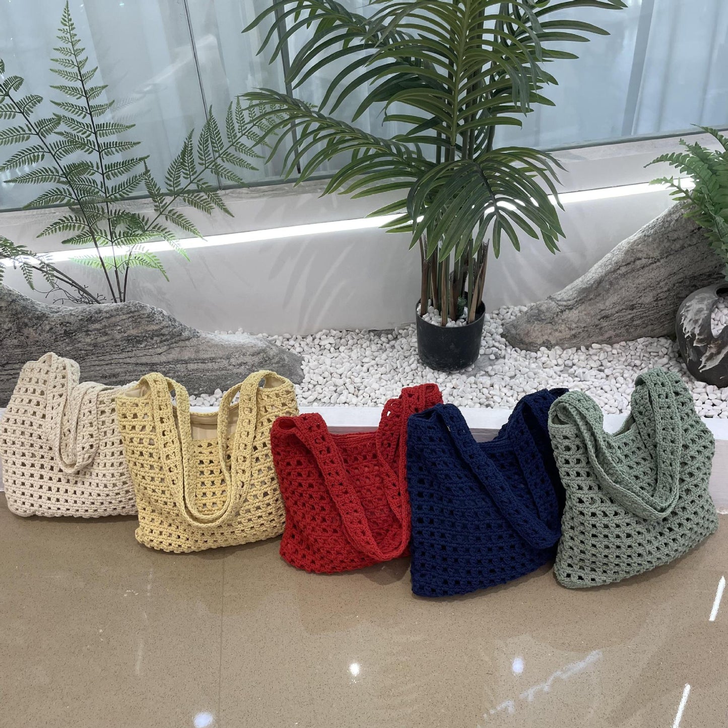 Color Cotton Rope Braided Fashion Hollow Beach Niche Style Large Women's Shoulder Bag