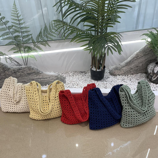 Color Cotton Rope Braided Fashion Hollow Beach Niche Style Large Women's Shoulder Bag