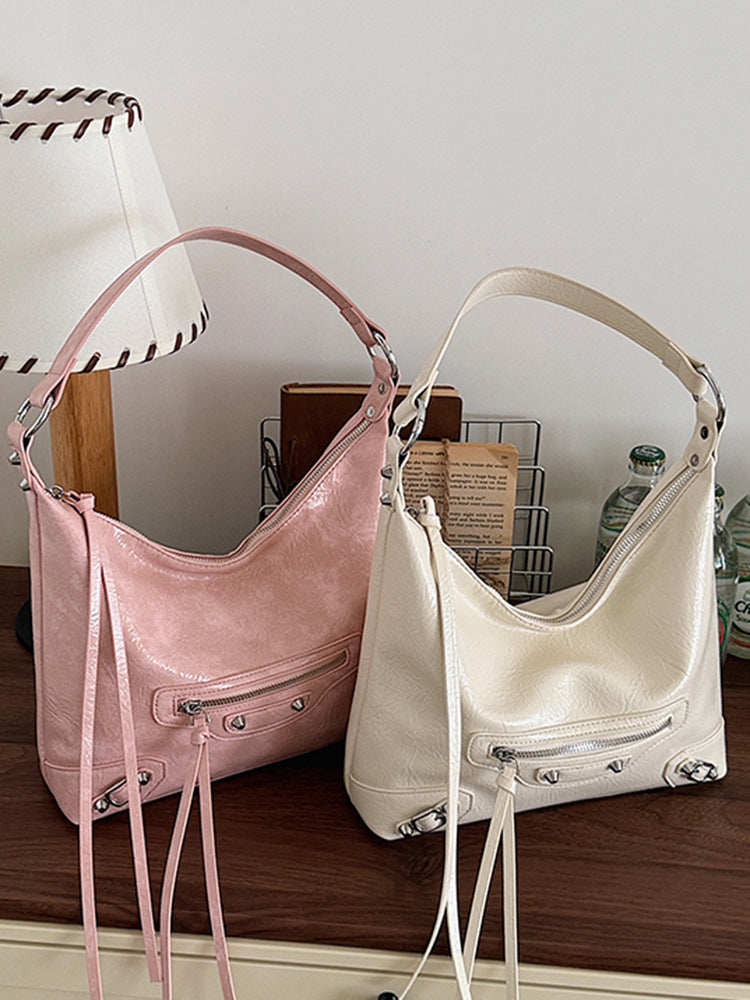 Women's Western Style Personalized Underarm Spring Fashion Pure Color Simple Large Shoulder Bags