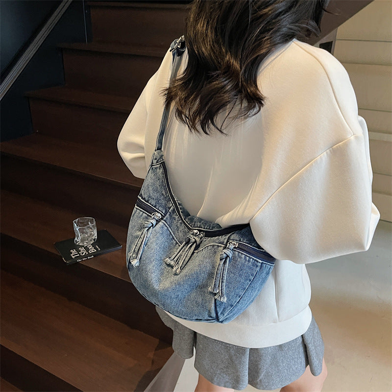 Women's Denim Fashion Large Capacity Commuter Dumpling Women's Shoulder Bag