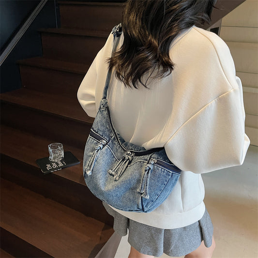 Women's Denim Fashion Large Capacity Commuter Dumpling Women's Shoulder Bag