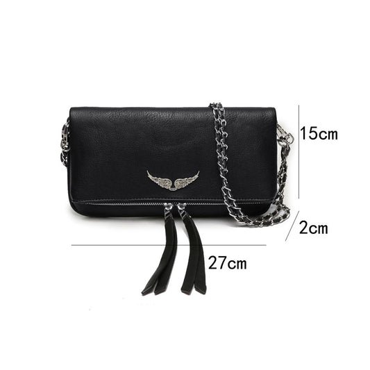 Women's Black Wings Chain Genuine Leather Bags