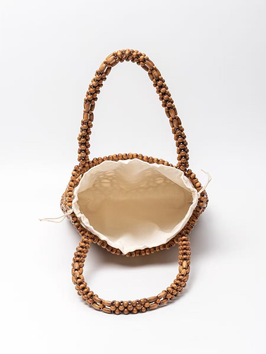 Women's Wooden Bead Woven For Fashion Beach Women's Shoulder Bag