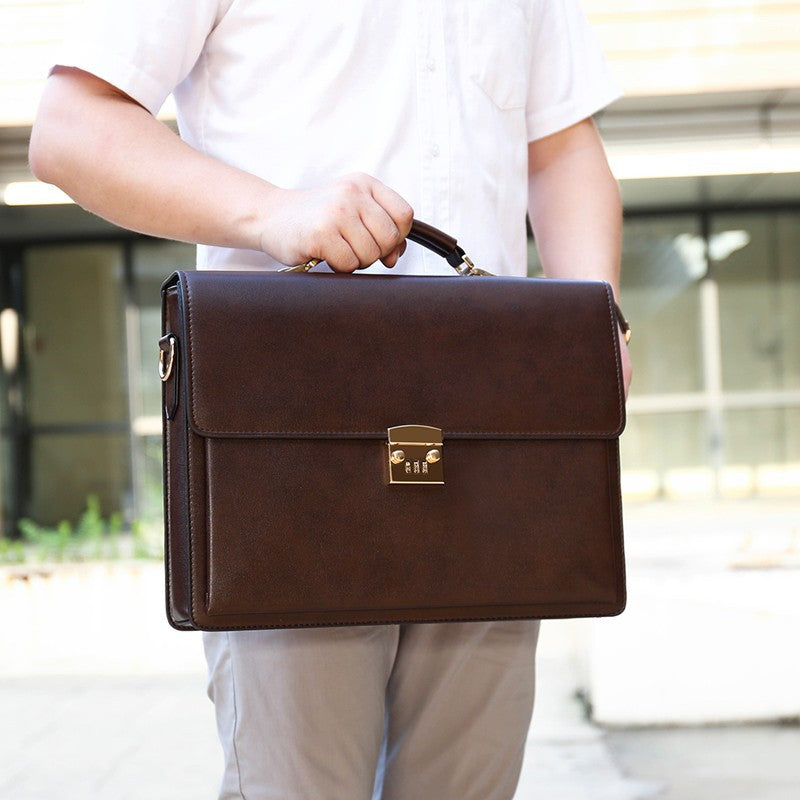 Men's Business Commuter Large Capacity Leather Password Men's Tote