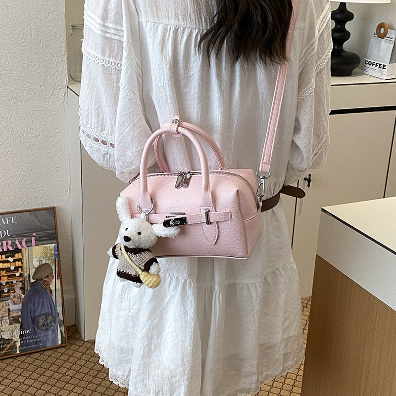 Women's Advanced Texture Lychee Pattern Portable Boston Pillow Springtide Bags