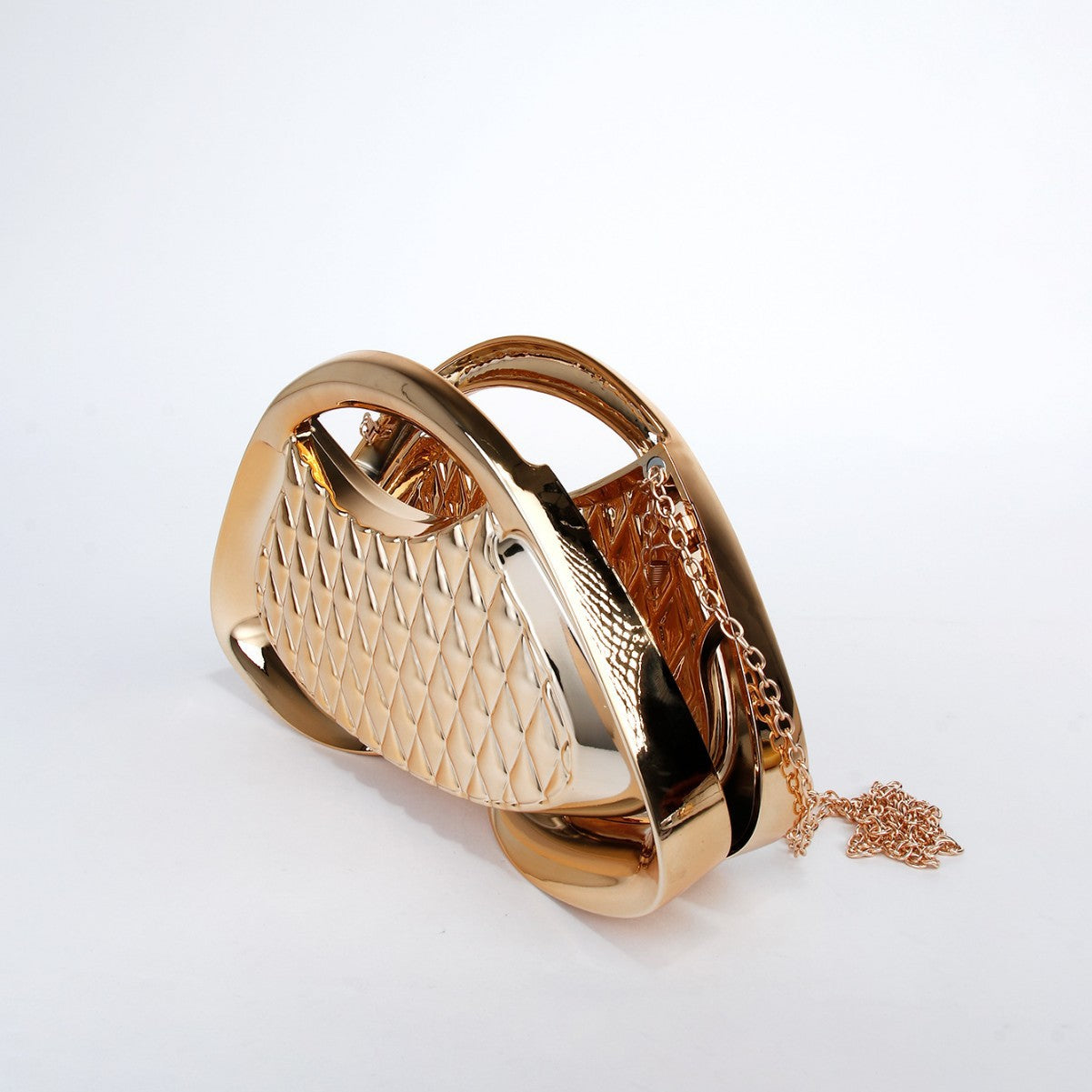 Women's Hard Shell Metal Sense Grid Trapezoid Party Gathering Bags