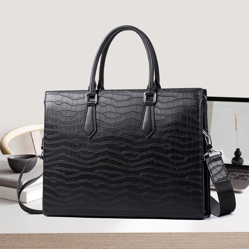 Men's Business Large Capacity Fashion Cattlehide Leather Handbags