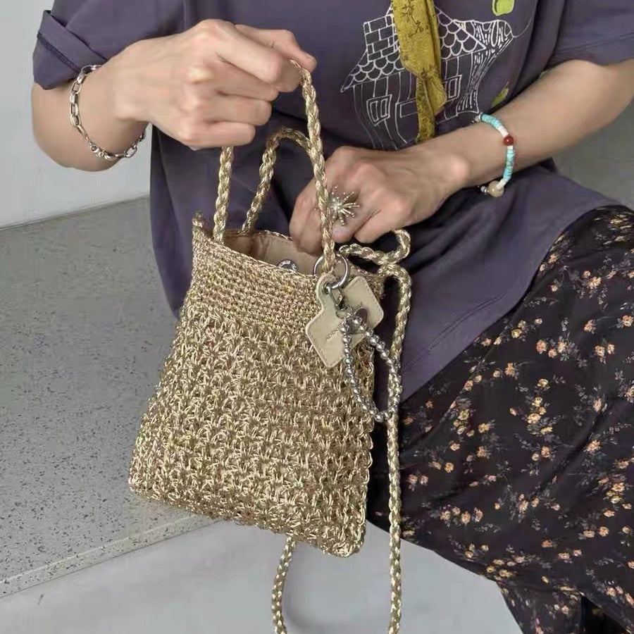 Women's Gold Sier Thread Hand-woven Niche Fashion Women's Handbag