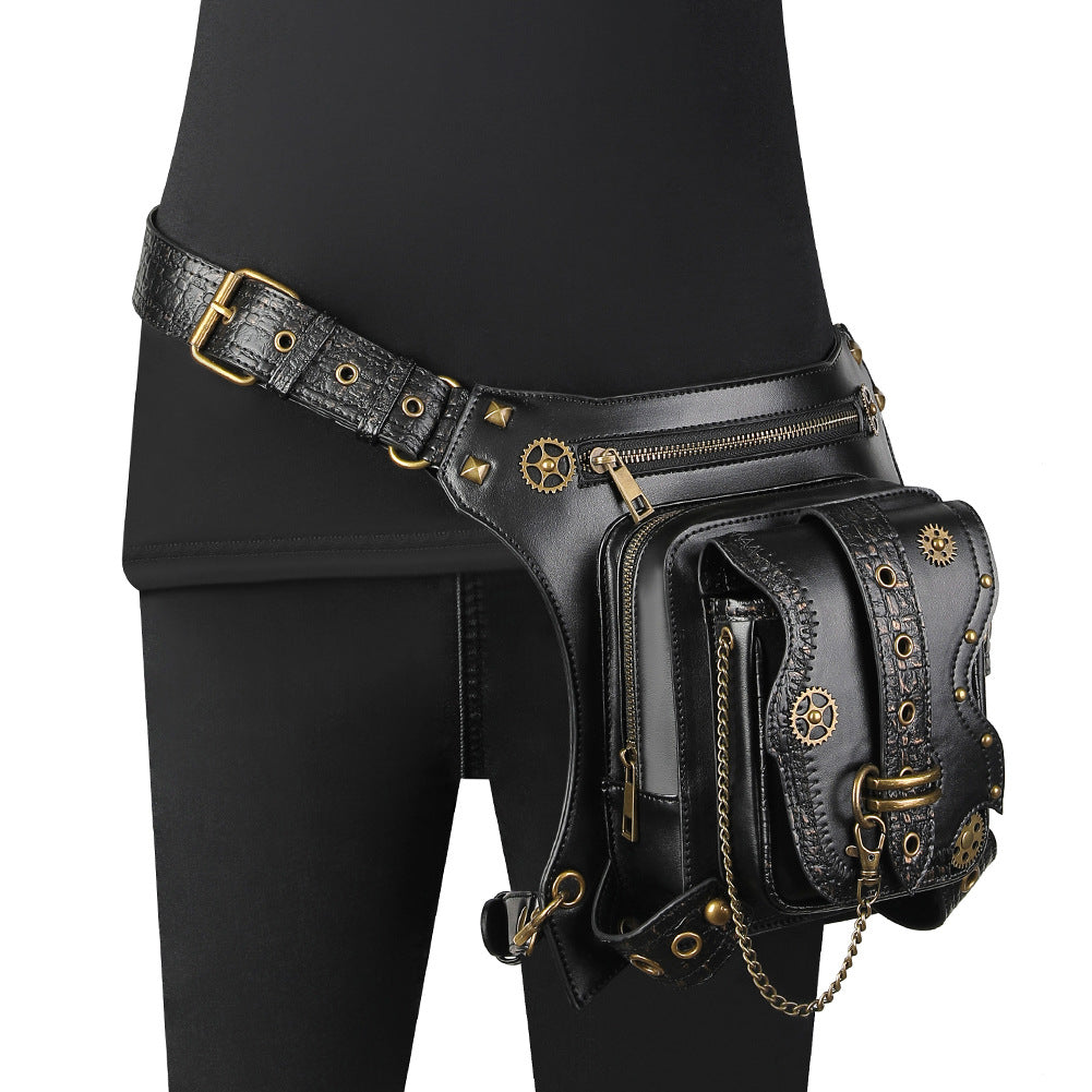 Women's & Men's Punk Style Motorcycle Chain Niche Vintage Women's Chest Bag, Fanny Pack