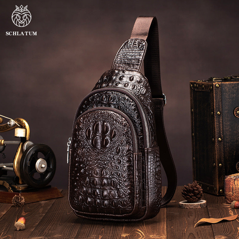 Men's Crocodile Pattern Genuine Leather Top Layer Men's Chest Bag