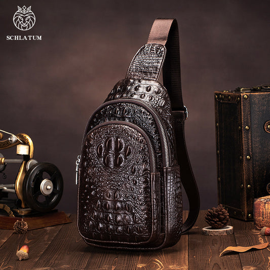 Men's Crocodile Pattern Genuine Leather Top Layer Men's Chest Bag