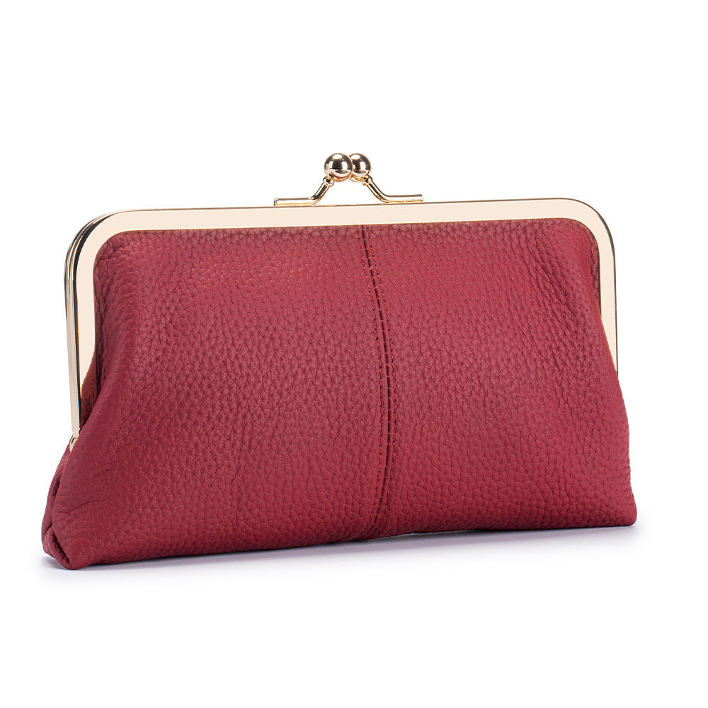 Women's Real Leather Long Top Layer Cowhide Frame Storage Large Capacity Women's Clutch