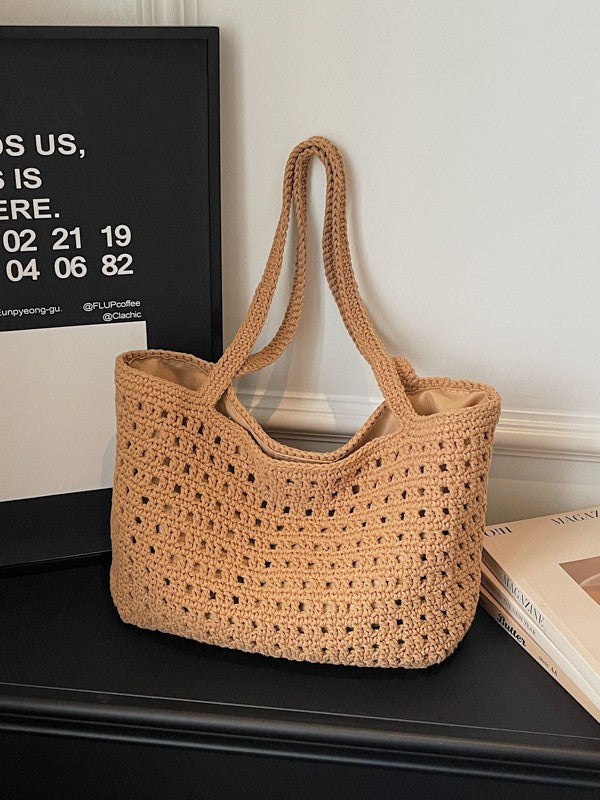 Women's Spring Hand-woven High-grade Simple Waffle Mesh Finished Commute Women's Shoulder Bag