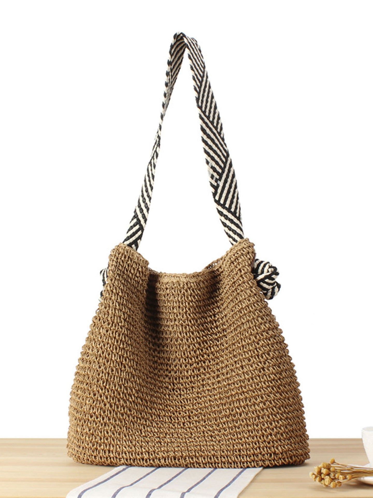 Navy Style Woven Knotted Strap Vacation Shoulder Bags