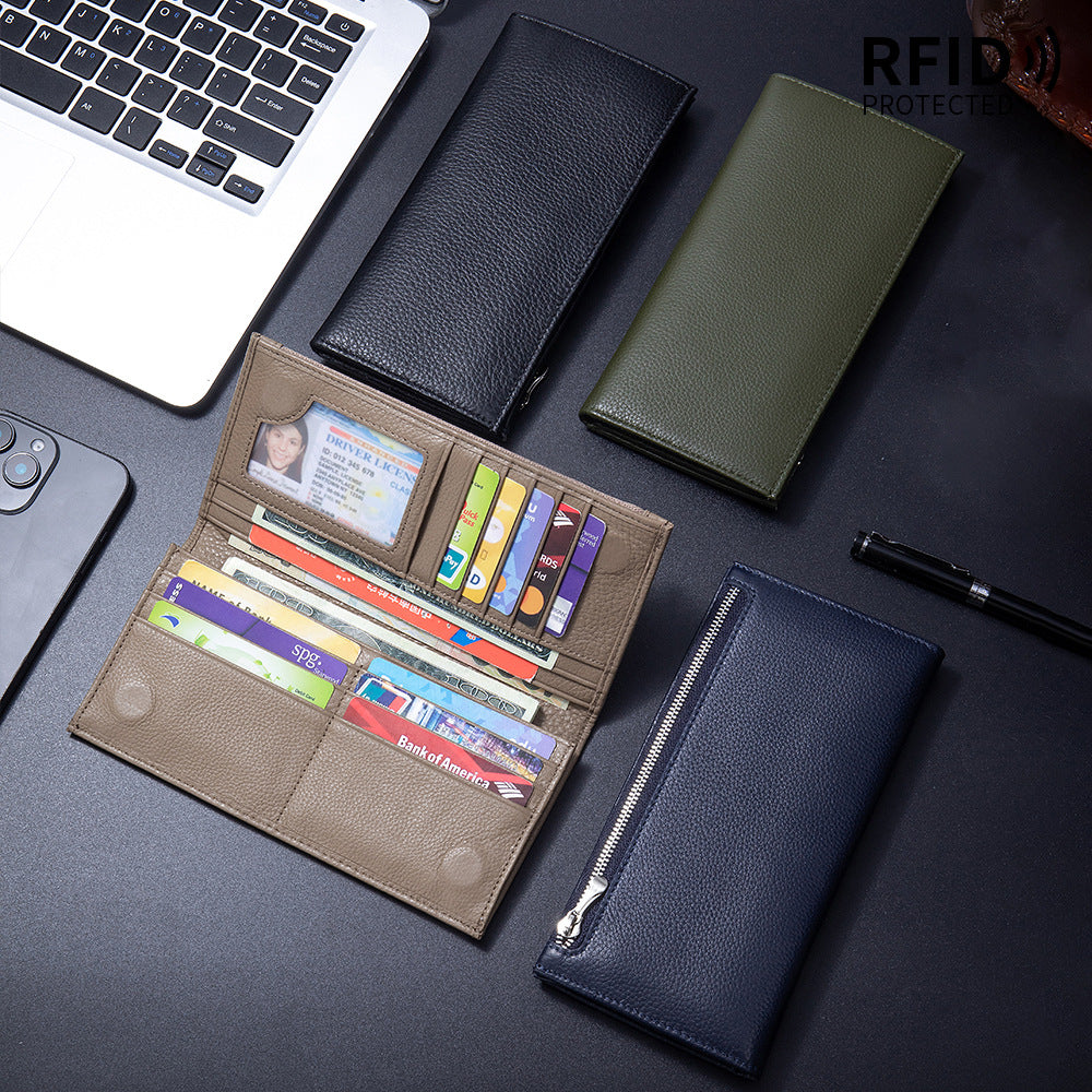 Leather For Man Long Simple Zipper Men's Wallet