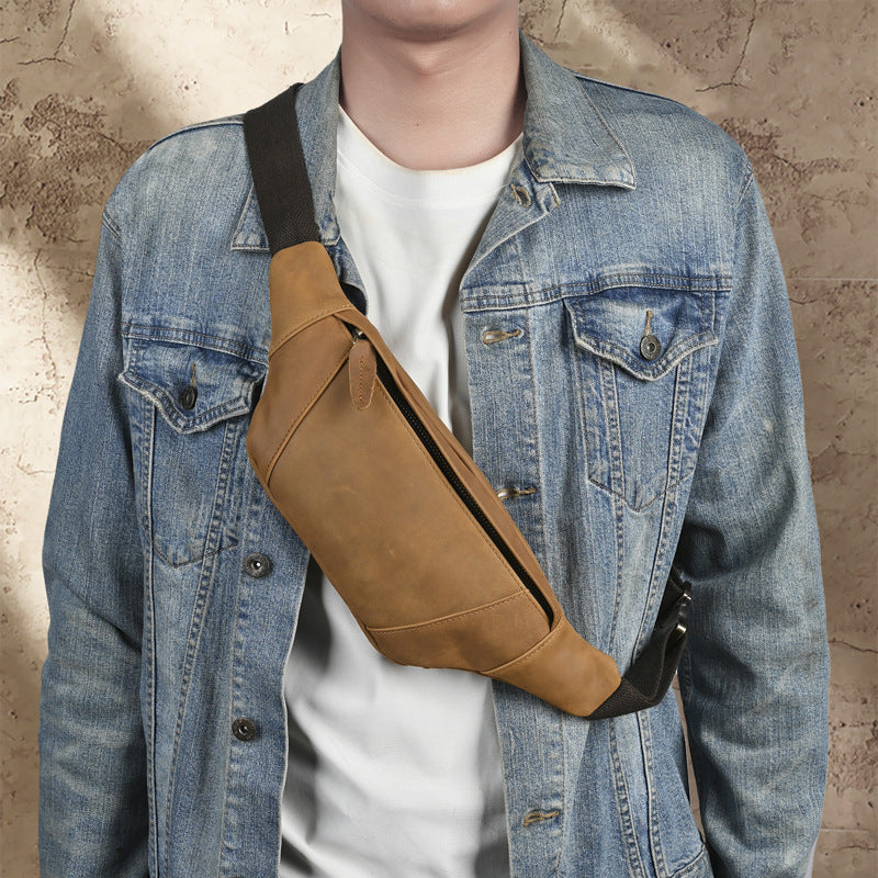 Men's Horse Leather Handmade First Layer Cowhide Genuine Korean Style Men's Bags