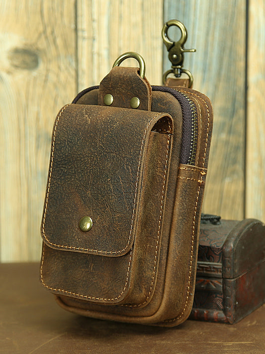Crazy Horse Leather First Layer Cowhide Wear Hanging Genuine Phone Bags