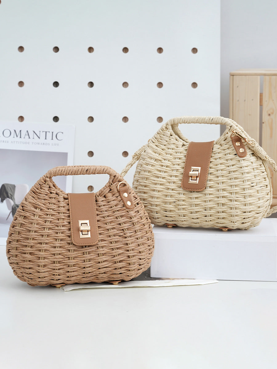 Style Simple Shell Autumn Cover Vacation Leisure Straw Women's Messenger Bag