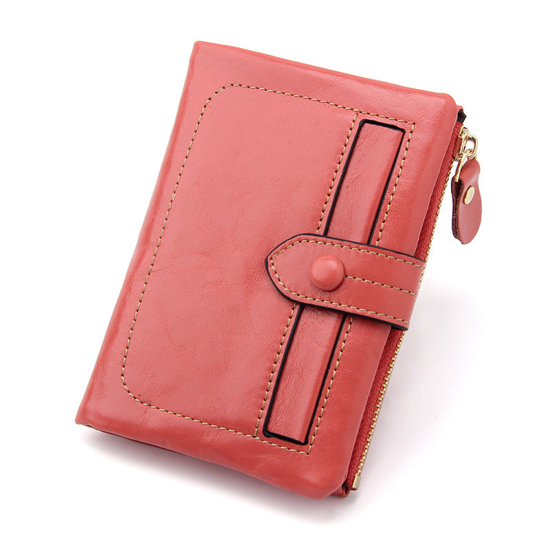 Women's Layer Oil Wax Cowhide Genuine Leather Retro Large Capacity Multiple Ladies Wallet