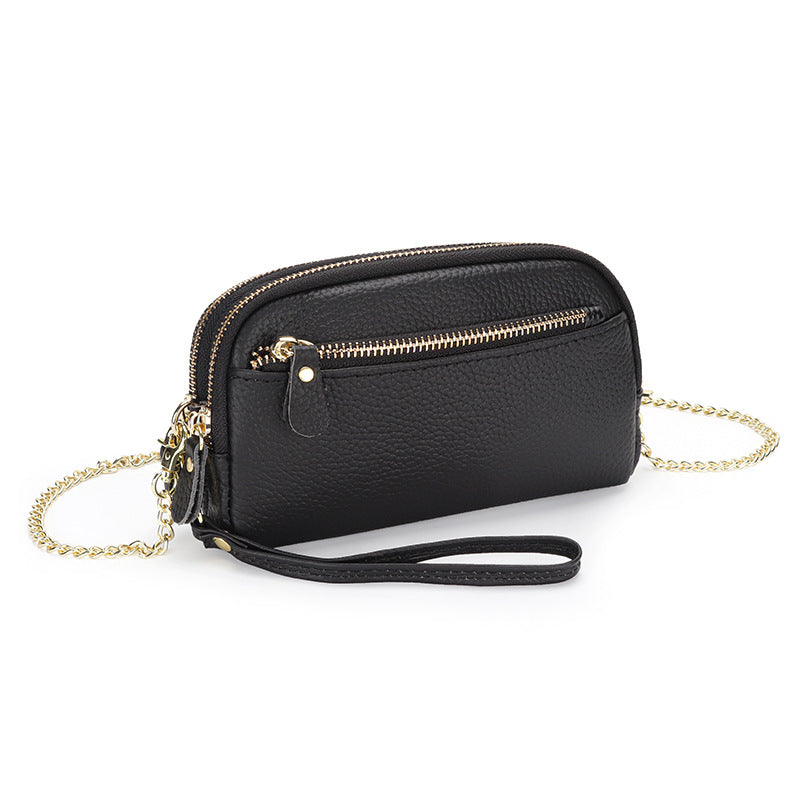 Women's Genuine Leather Chain First Layer Cowhide Large Women's Clutch
