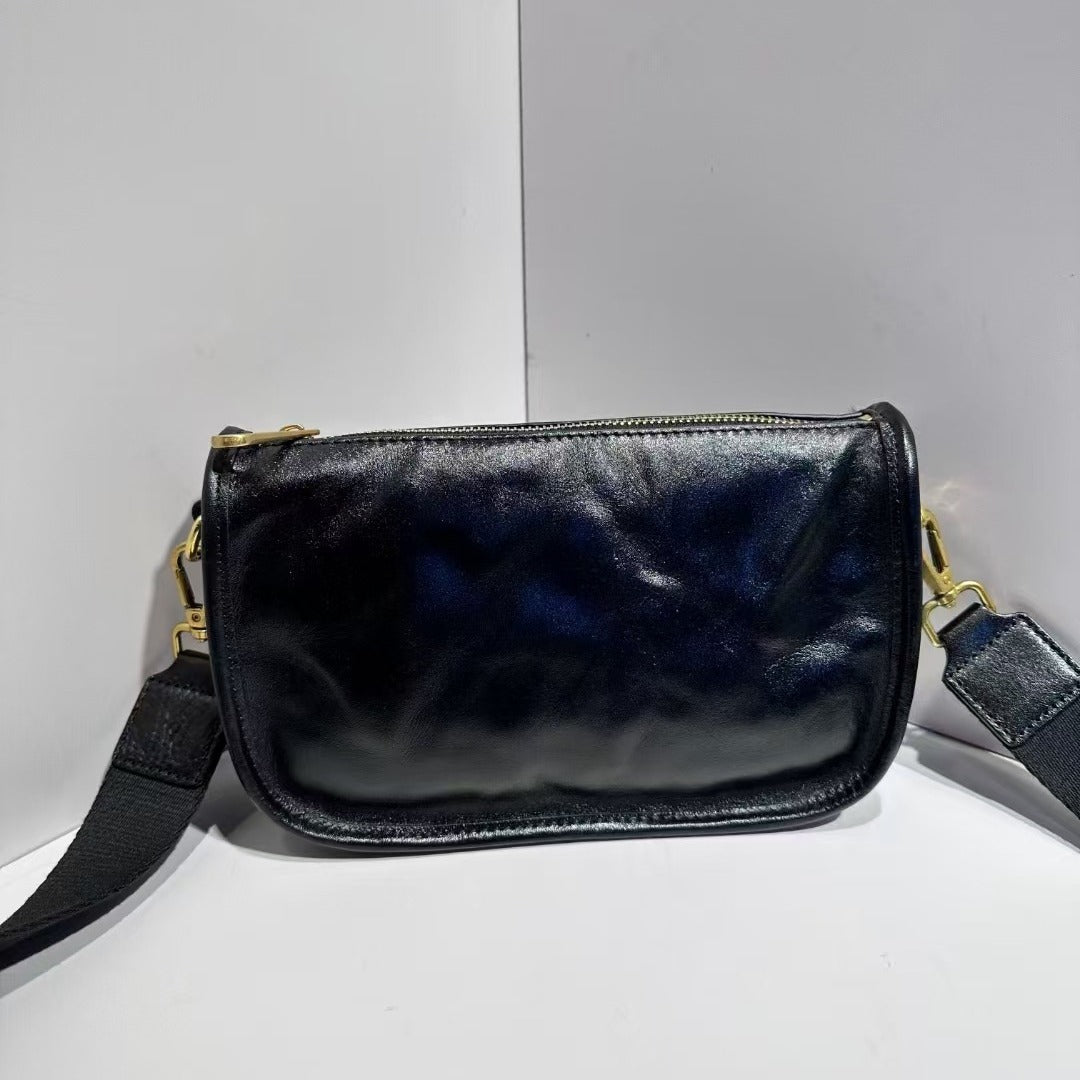 Women's Genuine Leather Saddle Wide Strap Retro Women's Messenger Bag