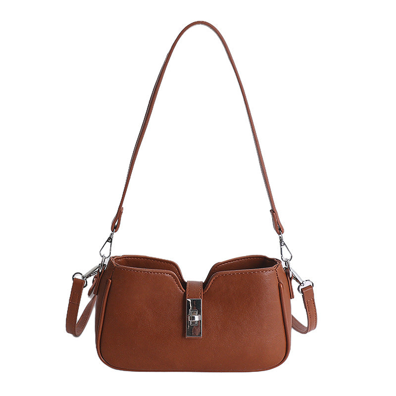 Women's Fashion Retro Underarm Solid Color Saddle Tote Bags