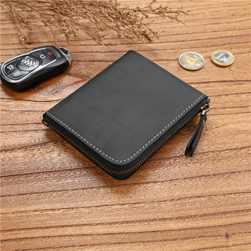 Men's Crazy Horse First Layer Short Cowhide Zipper Ladies Wallet
