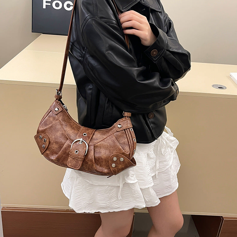 Retro Hot Motorcycle Versatile High Quality Underarm Large Women's Shoulder Bag