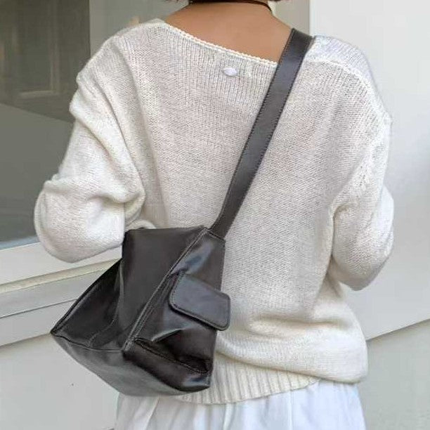 Women's Popular Soft Leather Textured Underarm Double Pocket Retro Versatile Fashion Handbags