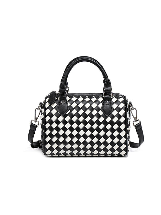 Women's Chessboard Plaid Portable Boston Pillow Fashion Women's Handbag