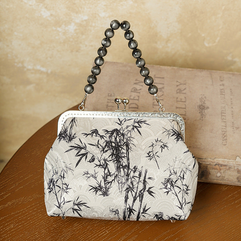 Ink Dyed Bamboo Pole Chinese Style Cheongsam Printed Women's Handbag