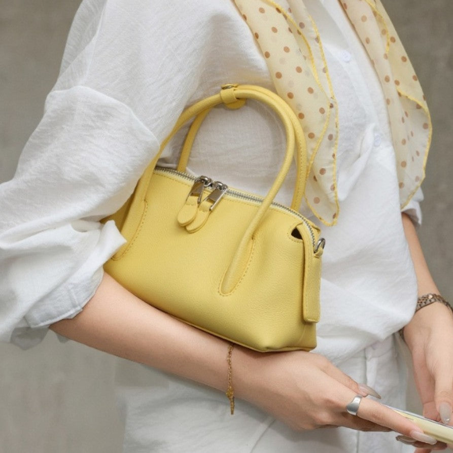 Women's Genuine Leather Boston Bowling Underarm Large Capacity Women's Shoulder Bag