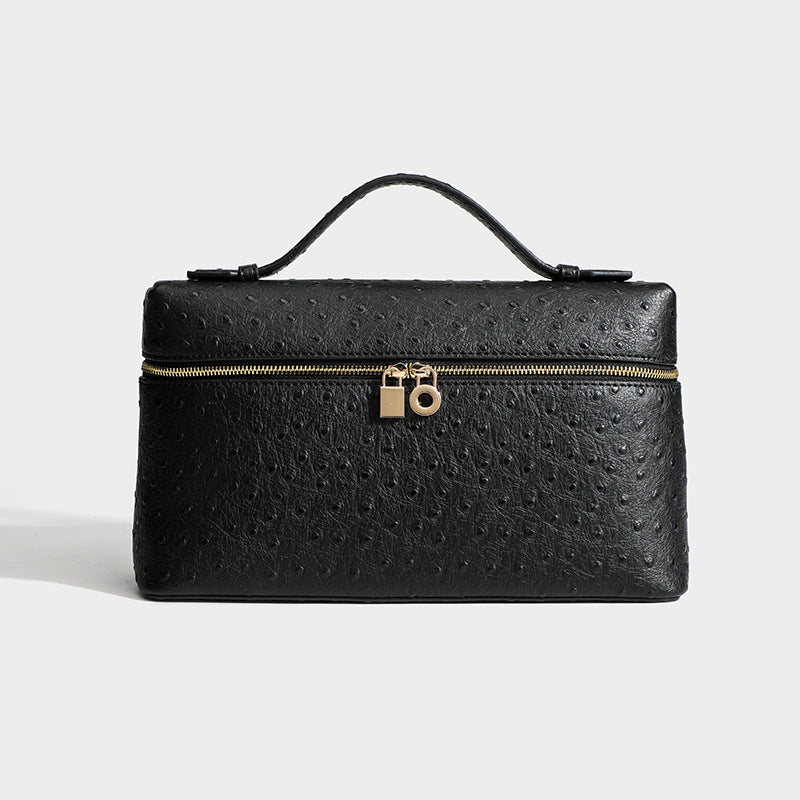 Women's Ostrich Grain Lunch Box Fashion Portable Small Square Bag