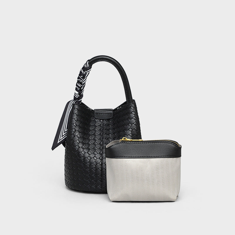 Creative Women's Leather High Sense Woven Bucket Bags