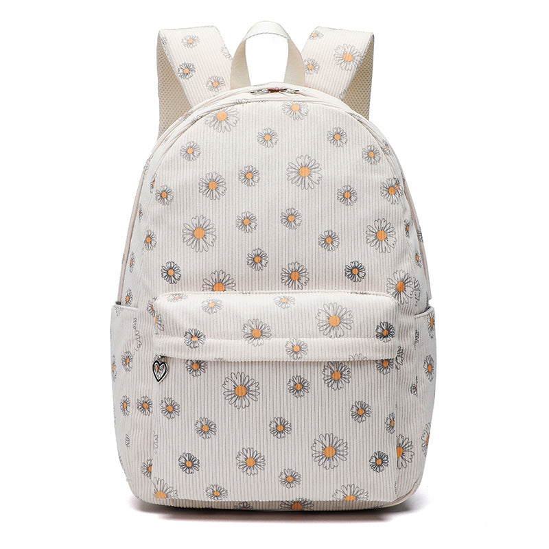 Women's Corduroy Floral Pattern Large Capacity Fashion Backpacks