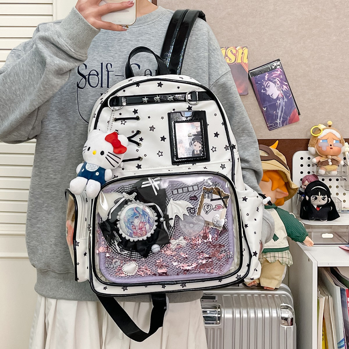Two-dimensional Transparent Cartoon Junior High Printed Backpacks