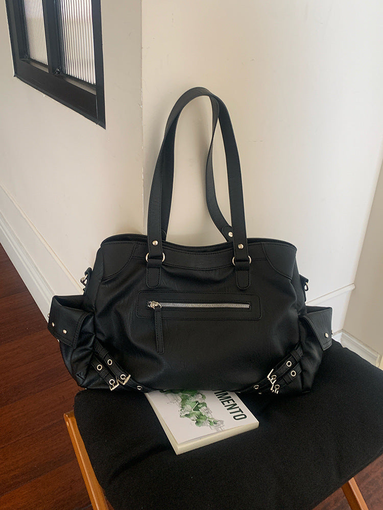 Retro Motorcycle Hot Large Capacity Black Women's Shoulder Bag
