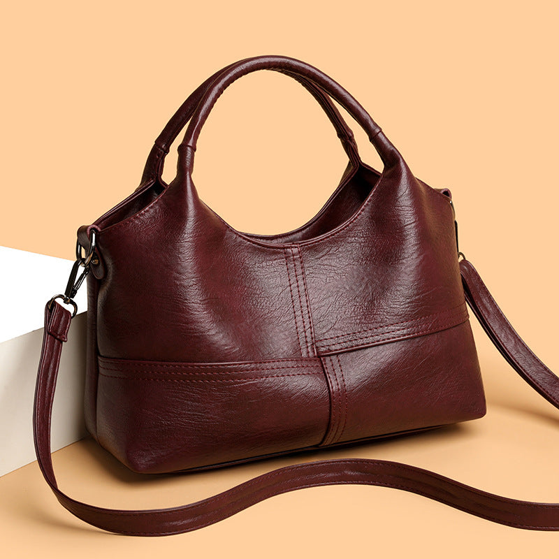 Women's Retro Soft Leather Fashion Stitching Large Tote Bag