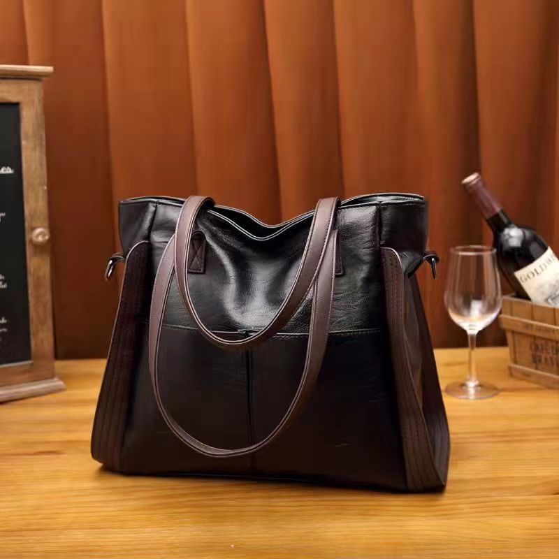 Women's Trendy Simple Large Capacity Soft Leather Textured Mom Tote Bags