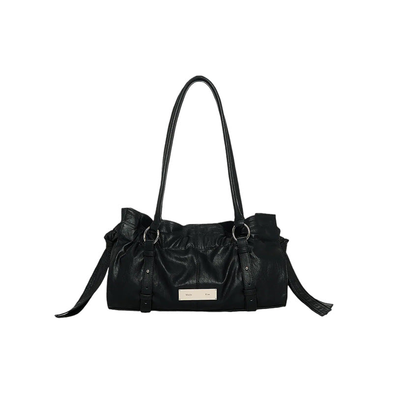 Spring Metal Label Side Strap Long Handbags