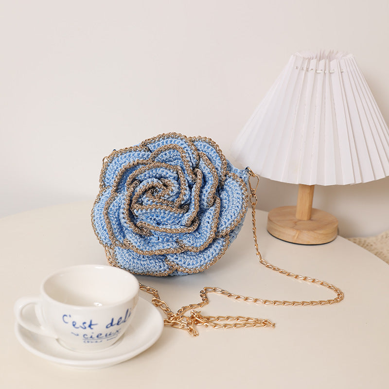 Penh Three-dimensional Camellia Straw Flowers Woven Seaside Women's Shoulder Bag