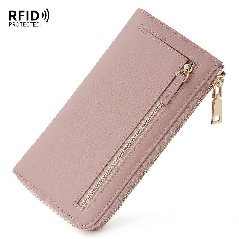 Women's Genuine Leather Long Zipper Fashion Clutch Ladies Wallet